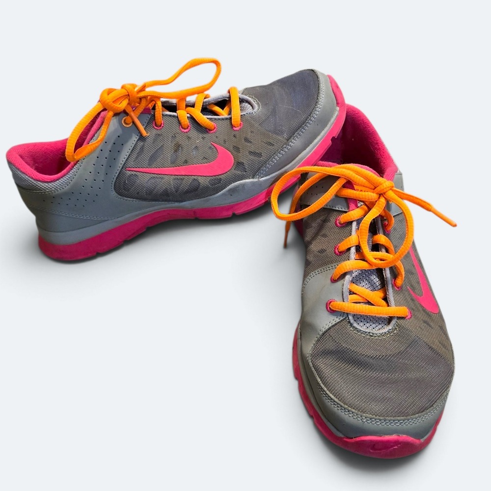 Nike Flex Trainer 3 Grey Pink Orange Womens Training Shoes Size 8